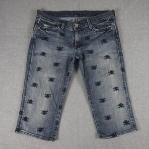 7 For All Mankind Skull Print Capri Jeans Womens 29 Distressed Bermuda Jorts USA